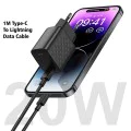 Зарядно - Lito - (LC13L) - с включен Lightning кабел, Type-C, PD20W, GaN, PC Fireproof, EU Plug - Черен