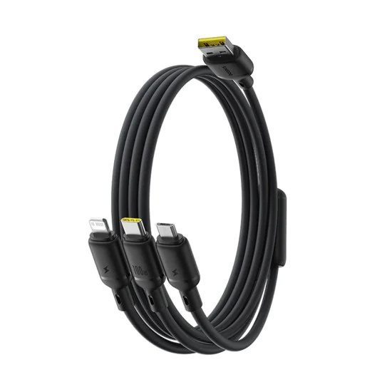 Baseus - Кабел за данни (P10377705123-00) - Бързо зареждане, USB към USB-C, Lightning, Micro-USB, 100W, 480Mbps, 1.5 м - Черен