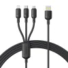 Baseus - Кабел за данни (P10377705123-00) - Бързо зареждане, USB към USB-C, Lightning, Micro-USB, 100W, 480Mbps, 1.5 м - Черен