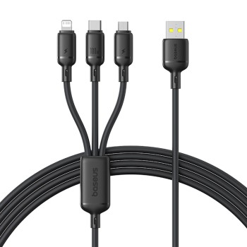 Baseus - Кабел за данни (P10377705123-00) - Бързо зареждане, USB към USB-C, Lightning, Micro-USB, 100W, 480Mbps, 1.5 м - Черен