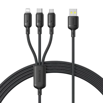 Baseus - Кабел за данни (P10377705123-00) - Бързо зареждане, USB към USB-C, Lightning, Micro-USB, 100W, 480Mbps, 1.5 м - Черен