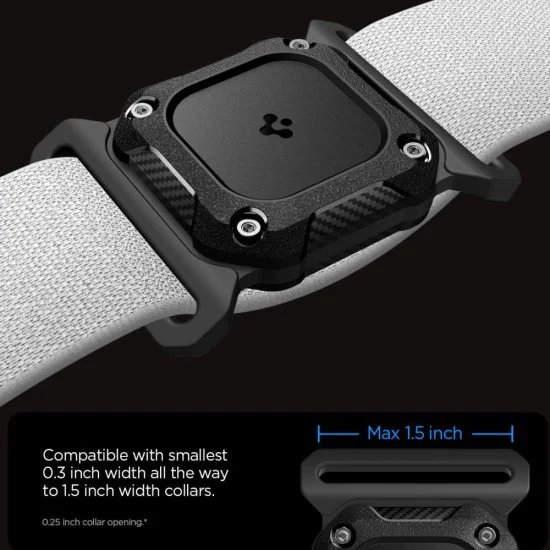 Spigen - Държач Tough Armor - Apple AirTag 1 / 2, за нашийник за домашни любимци, водоустойчив IP68, макс. ширина 1,5 инча - черен