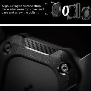Spigen - Държач Tough Armor - Apple AirTag 1 / 2, за нашийник за домашни любимци, водоустойчив IP68, макс. ширина 1,5 инча - черен
