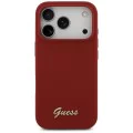 Калъф за iPhone 17 Pro - Guess - Силиконов Script Metal Logo MagSafe (GUHMP17LSMBSLM) - Червен