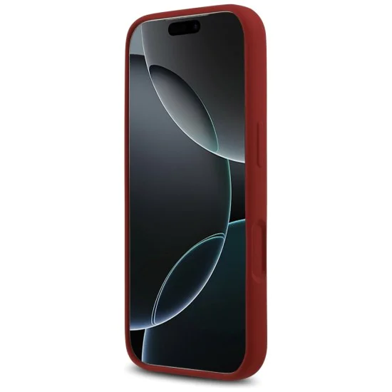 Калъф за iPhone 17 Pro - Guess - Силиконов Script Metal Logo MagSafe (GUHMP17LSMBSLM) - Червен