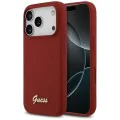 Калъф за iPhone 17 Pro - Guess - Силиконов Script Metal Logo MagSafe (GUHMP17LSMBSLM) - Червен