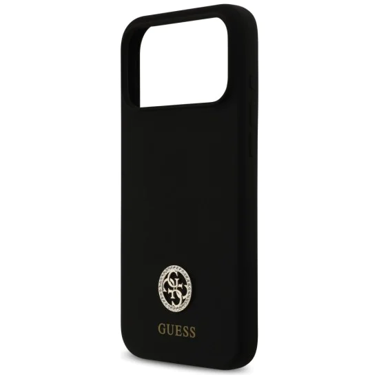 Калъф за iPhone 17 Pro Max - Guess - Силиконов лого Strass 4G MagSafe (GUHMP17XM4DGPK) - Черен