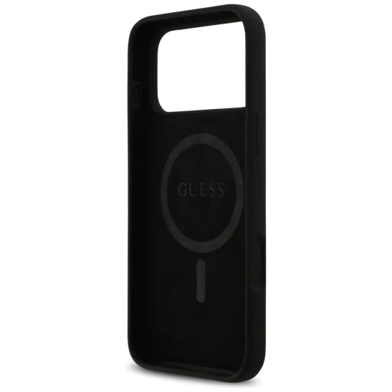 Калъф за iPhone 17 Pro Max - Guess - Силиконов лого Strass 4G MagSafe (GUHMP17XM4DGPK) - Черен