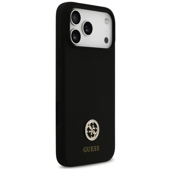 Калъф за iPhone 17 Pro Max - Guess - Силиконов лого Strass 4G MagSafe (GUHMP17XM4DGPK) - Черен
