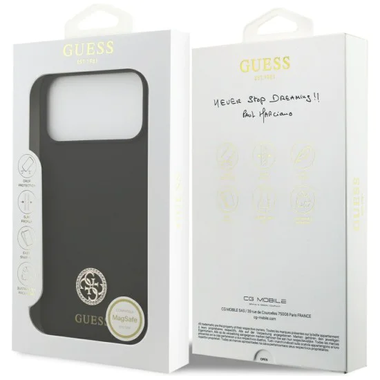 Калъф за iPhone 17 Pro Max - Guess - Силиконов лого Strass 4G MagSafe (GUHMP17XM4DGPK) - Черен