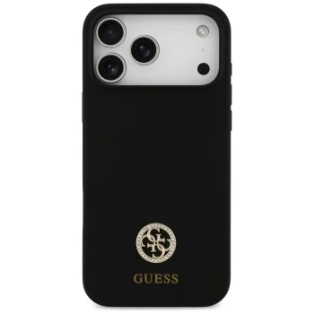 Калъф за iPhone 17 Pro Max - Guess - Силиконов лого Strass 4G MagSafe (GUHMP17XM4DGPK) - Черен