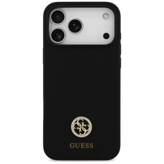 Калъф за iPhone 17 Pro Max - Guess - Силиконов лого Strass 4G MagSafe (GUHMP17XM4DGPK) - Черен