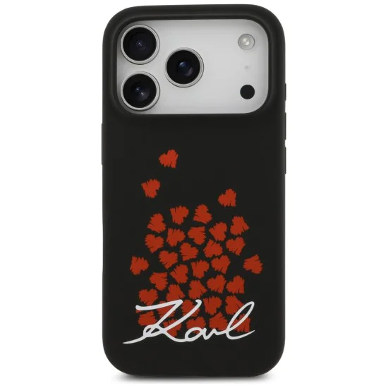 Калъф за iPhone 17 Pro - Karl Lagerfeld - Силиконов калъф с лого и символ на сърце MagSafe (KLHMP17LSMHBKSOK) - Черен