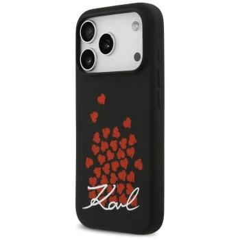 Калъф за iPhone 17 Pro - Karl Lagerfeld - Силиконов калъф с лого и символ на сърце MagSafe (KLHMP17LSMHBKSOK) - Черен