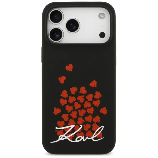 Калъф за iPhone 17 Pro Max - Karl Lagerfeld - Силиконов калъф с лого и символ на сърце MagSafe (KLHMP17XSMHBKSOK) - Черен