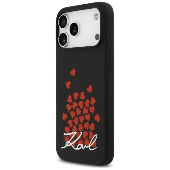 Калъф за iPhone 17 Pro Max - Karl Lagerfeld - Силиконов калъф с лого и символ на сърце MagSafe (KLHMP17XSMHBKSOK) - Черен