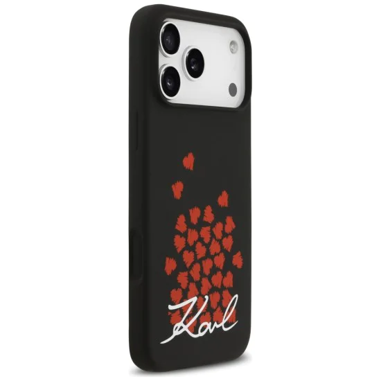 Калъф за iPhone 17 Pro Max - Karl Lagerfeld - Силиконов калъф с лого и символ на сърце MagSafe (KLHMP17XSMHBKSOK) - Черен