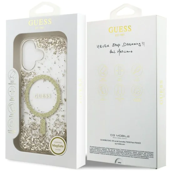 Калъф за iPhone 17 - Guess - С брокатено дъно от смола MagSafe (GUHMP17SRGRGED) - Златист