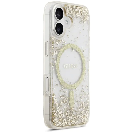 Калъф за iPhone 17 - Guess - С брокатено дъно от смола MagSafe (GUHMP17SRGRGED) - Златист