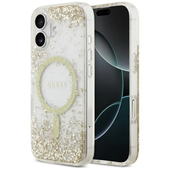 Калъф за iPhone 17 - Guess - С брокатено дъно от смола MagSafe (GUHMP17SRGRGED) - Златист