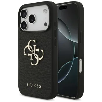 Калъф за iPhone 17 Pro - Guess - Hardcase 4G Grained Big and Classic Logo (GUHCP17LPGT4MBK) - Черен