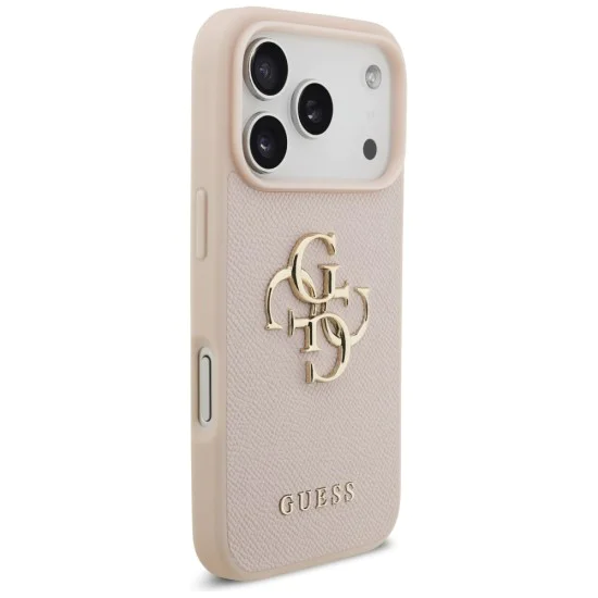 Калъф за iPhone 17 Pro - Guess - Hardcase 4G Grained Big and Classic Logo (GUHCP17LPGT4MBP) - Розов
