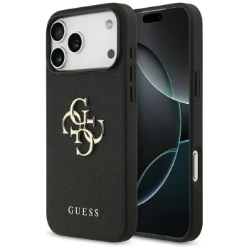 Калъф за iPhone 17 Pro Max - Guess - Hardcase 4G Grained Big and Classic Logo (GUHCP17XPGT4MBK) - Черен