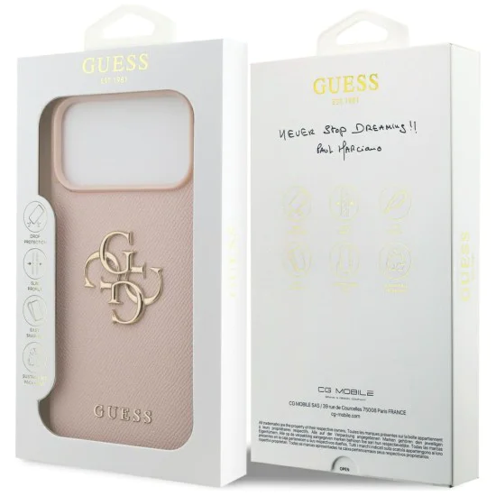 Калъф за iPhone 17 Pro Max - Guess - Hardcase 4G Grained Big and Classic Logo (GUHCP17XPGT4MBP) - Розов