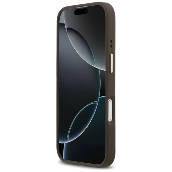 Калъф за iPhone 17 - Guess - Зърнесто стразно лого MagSafe (GUHMP17SPGCRMDEW) - Кафяв