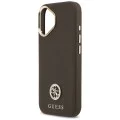 Калъф за iPhone 17 - Guess - Зърнесто стразно лого MagSafe (GUHMP17SPGCRMDEW) - Кафяв