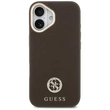 Калъф за iPhone 17 - Guess - Зърнесто стразно лого MagSafe (GUHMP17SPGCRMDEW) - Кафяв