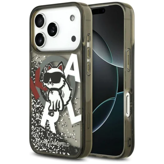 Калъф за iPhone 17 Pro - Karl Lagerfeld - Liquid Glitter Choupette Logo MagSafe (KLHMP17LLCHSCTDK) - Черен