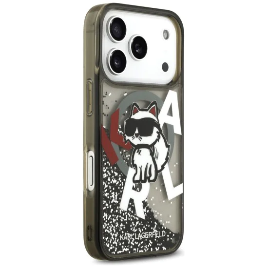 Калъф за iPhone 17 Pro - Karl Lagerfeld - Liquid Glitter Choupette Logo MagSafe (KLHMP17LLCHSCTDK) - Черен