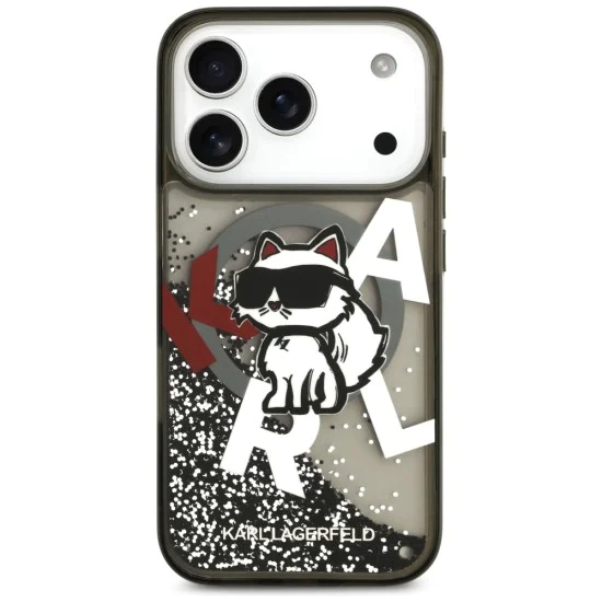 Калъф за iPhone 17 Pro - Karl Lagerfeld - Liquid Glitter Choupette Logo MagSafe (KLHMP17LLCHSCTDK) - Черен