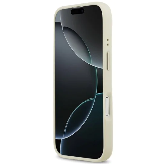 Калъф за iPhone 17 - Guess - Grained Strass Logo MagSafe (GUHMP17SPGCRMDEE) - Бежов
