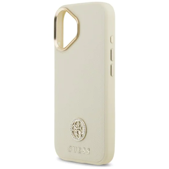 Калъф за iPhone 17 - Guess - Grained Strass Logo MagSafe (GUHMP17SPGCRMDEE) - Бежов