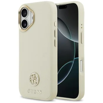Калъф за iPhone 17 - Guess - Grained Strass Logo MagSafe (GUHMP17SPGCRMDEE) - Бежов