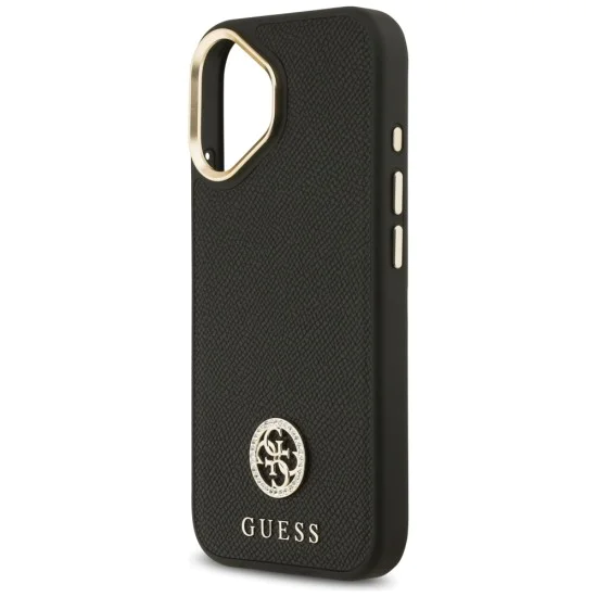 Калъф за iPhone 17 - Guess - Зърнесто стразно лого MagSafe (GUHMP17SPGCRMDEK) - Черен