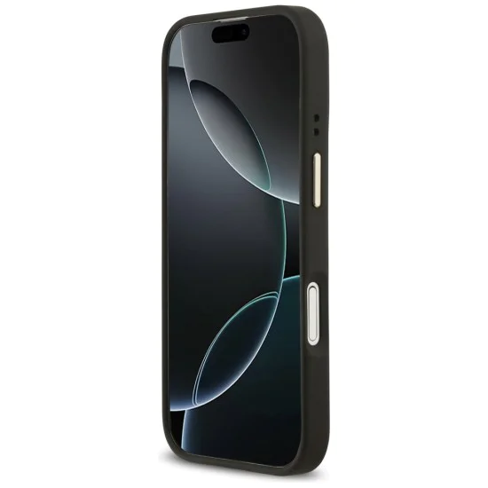 Калъф за iPhone 17 - Guess - Зърнесто стразно лого MagSafe (GUHMP17SPGCRMDEK) - Черен