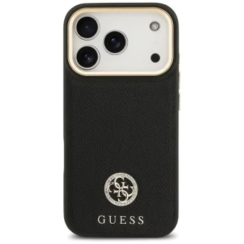 Калъф за iPhone 17 Pro - Guess - Зърнесто стразно лого MagSafe (GUHMP17LPGCRMDEK) - Черен
