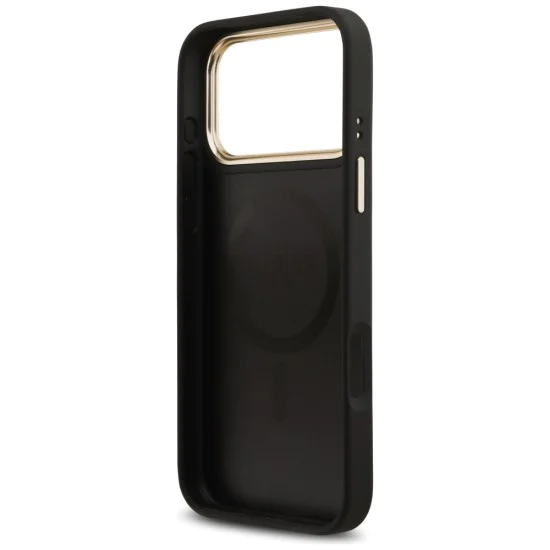 Калъф за iPhone 17 Pro Max - Guess - Зърнесто стразно лого MagSafe (GUHMP17XPGCRMDEK) - Черен