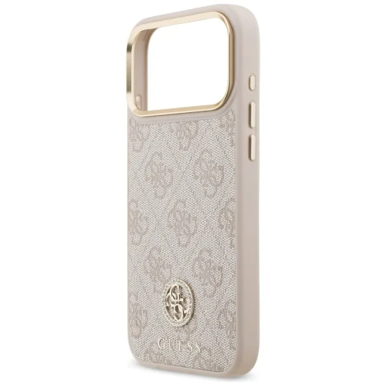 Калъф за iPhone 17 Pro Max - Guess - Hardcase 4G Strass Logo MagSafe (GUHMP17XP4GRMDEP) - Розов