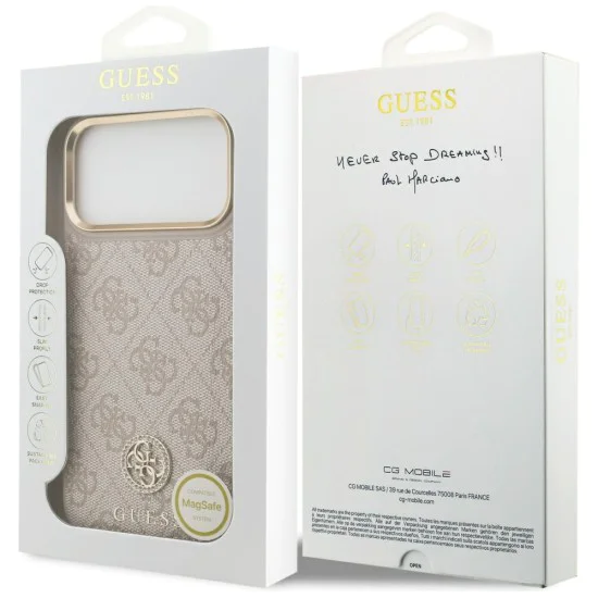 Калъф за iPhone 17 Pro Max - Guess - Hardcase 4G Strass Logo MagSafe (GUHMP17XP4GRMDEP) - Розов