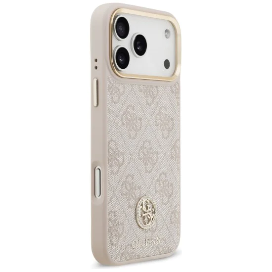 Калъф за iPhone 17 Pro Max - Guess - Hardcase 4G Strass Logo MagSafe (GUHMP17XP4GRMDEP) - Розов