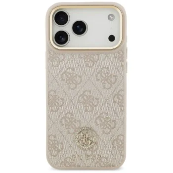 Калъф за iPhone 17 Pro Max - Guess - Hardcase 4G Strass Logo MagSafe (GUHMP17XP4GRMDEP) - Розов