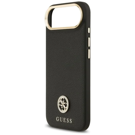 Калъф за iPhone 17 Air - Guess - Зърнесто стразно лого MagSafe (GUHMP17MPGCRMDEK) - Черен