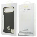 Калъф за iPhone 17 Air - Guess - Зърнесто стразно лого MagSafe (GUHMP17MPGCRMDEK) - Черен