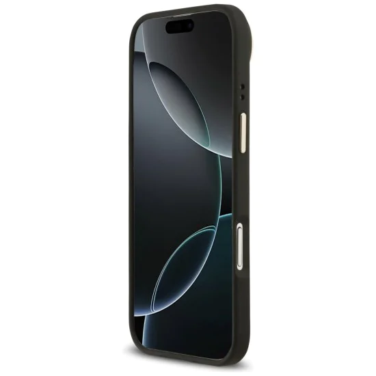Калъф за iPhone 17 Air - Guess - Зърнесто стразно лого MagSafe (GUHMP17MPGCRMDEK) - Черен