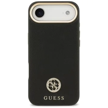 Калъф за iPhone 17 Air - Guess - Зърнесто стразно лого MagSafe (GUHMP17MPGCRMDEK) - Черен