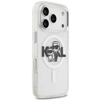 Калъф за iPhone 17 Pro - Karl Lagerfeld - IML Glitter Karl & Choupette Sketch Logo MagSafe (KLHMP17LHGKCGKBT) - Прозрачен